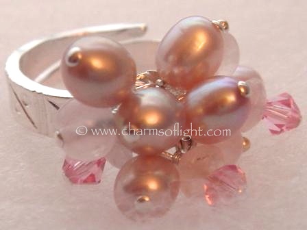 Pearl, Rose Quartz & Crystal Ring